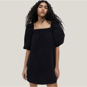 H&M Black Puff Sleeve Mini Swing Dress, size M